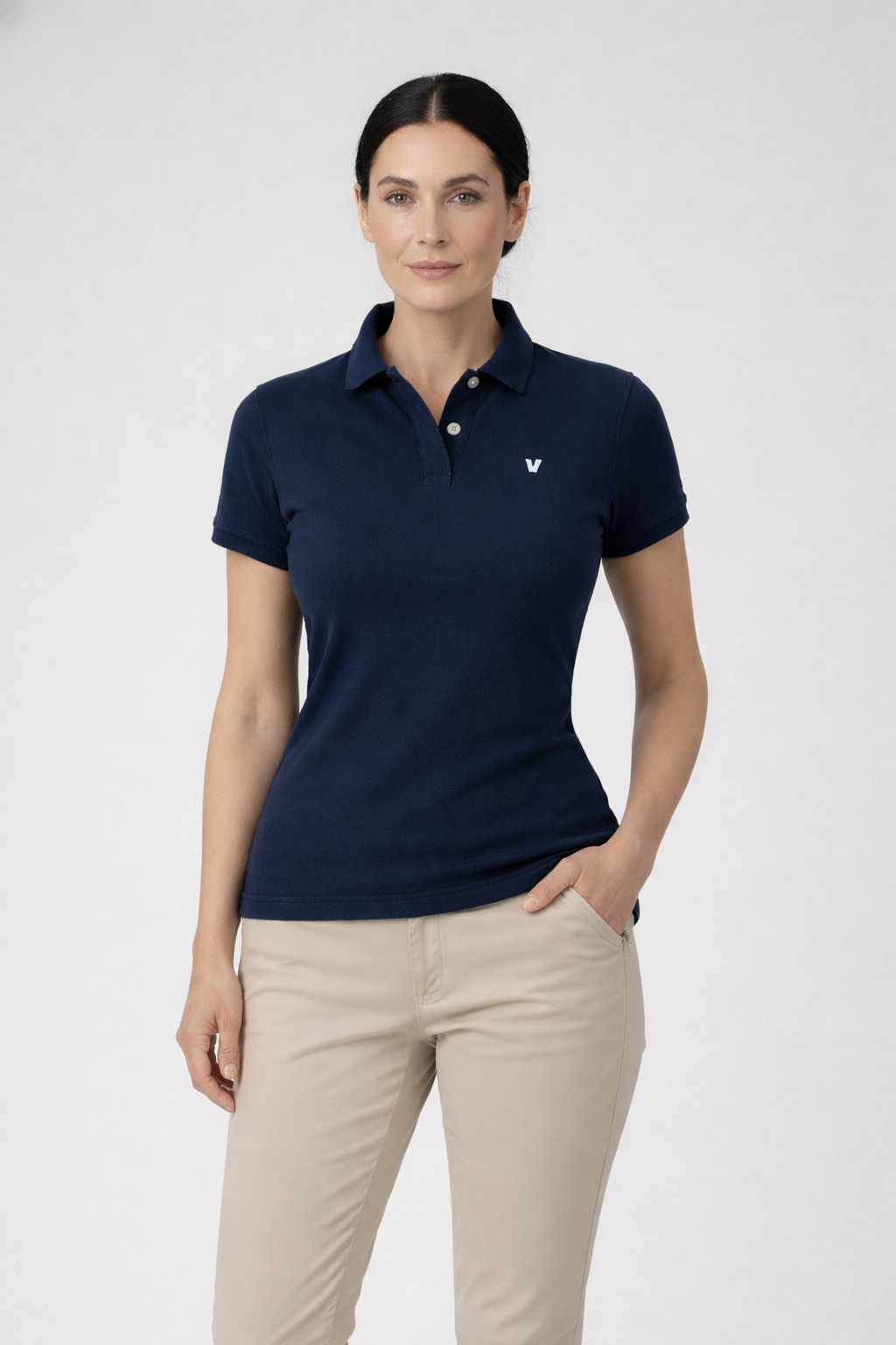 Polo Azul Marino Mujer Eco–Responsable Punto Piqué - Very